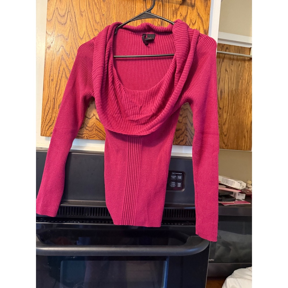 Heart Soul Magenta Pink Ribbed Cowl Neck Sweater Long Sleeve Rayon Blend Large